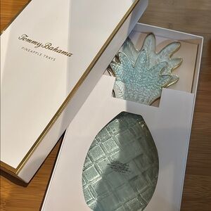2 Tommy Bahama Glass w/ Gold Trim Pineapple Trays